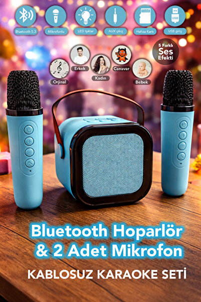 mimtec Çift Mikrofonlu Karaoke Bluetooth Hoparlör Rgb Led Işıklı 5 Efektli Se...