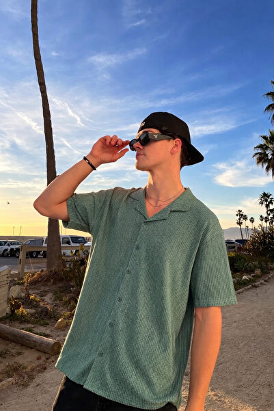 DAMGA JEANS Men's Basic Polo Collar Khaki Summer Linen Shirt