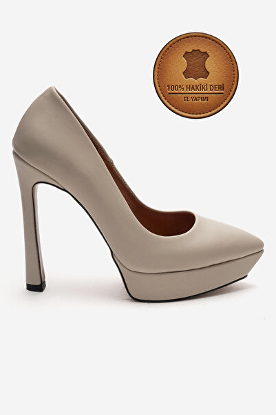 Ayakkabı Ateşi Γνήσιο δέρμα Γυναικεία Μπεζ Δερμάτινα Παπούτσια με Τακούνι Πλα...