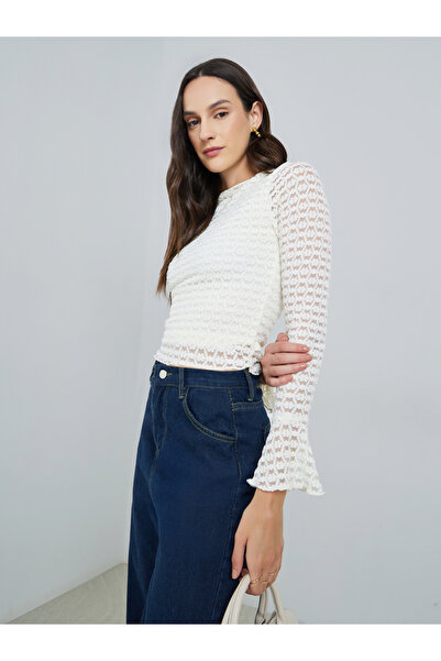 Take Two By Styli Women's Texture Round Neck Flare Sleeve Top