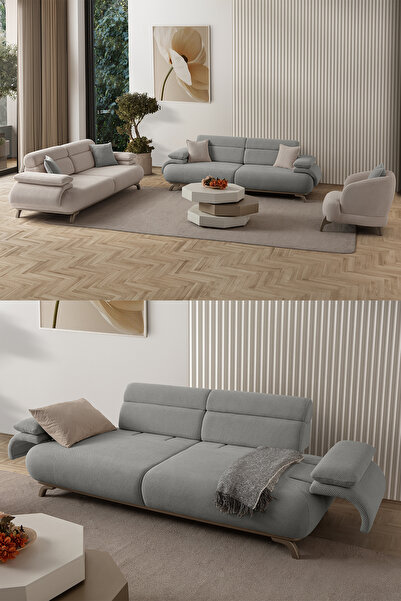 Eymense Bonjo Sırt Mekanizmalı Kasalı Koltuk Takımı 3+3+1+1 Gri