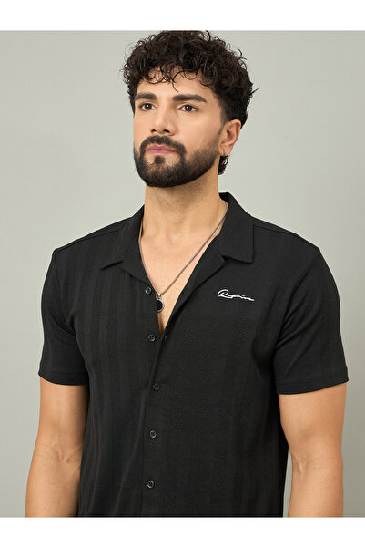 REPRISE By Styli Black Textured Buttoned Shirt