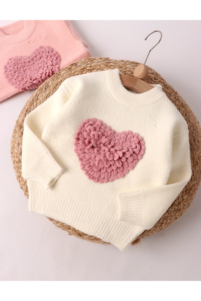 MiniKids Pulover premium ecru inimioara