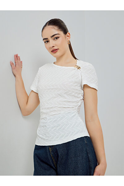 Styli White Embellished Textured Knit Top