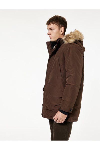 Koton Parka cu glugă și mâneci lungi, cu buzunare blană artificială piese