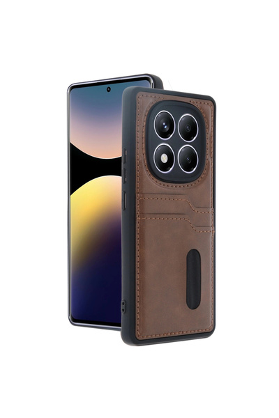 eco port حافظة ريدمي نوت 14 برو 5 جي - حافظة جلدية مع حامل بطاقة سارا - لون بني