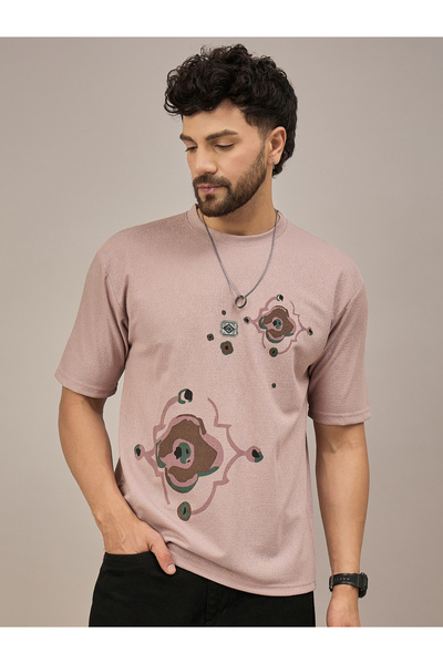 REPRISE By Styli Pink Printed Textured T-Shirt