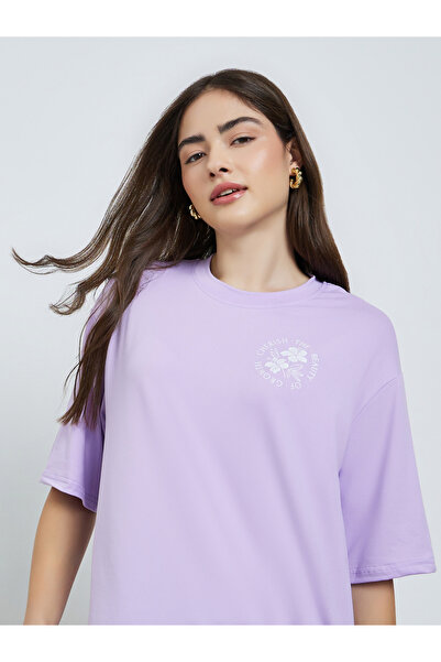 Styli Purple Graphic Floral Oversized T-Shirt