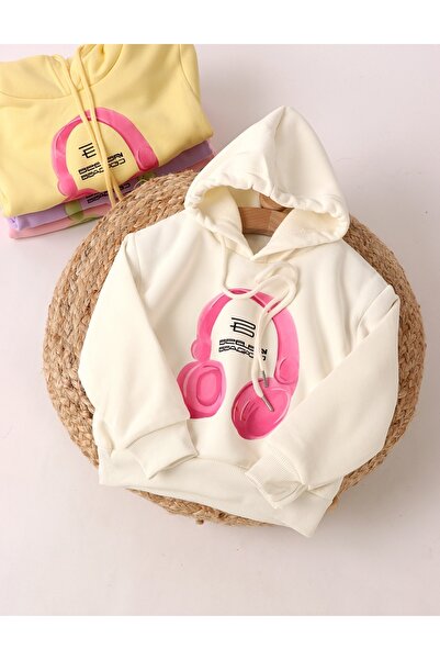 MiniKids Ecru sweatshirt for girls with pink headphones