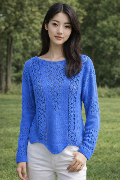 AQE FASHION Жіноча трикотажна блузка Saks з ажурними довгими рукавами, човник...