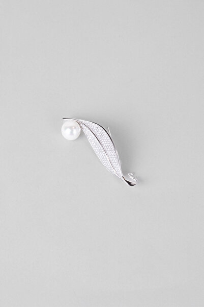So CHIC... Bahar Yaprağı 18 Ayar Beyaz Altın Kaplama Gümüş İnci Broş