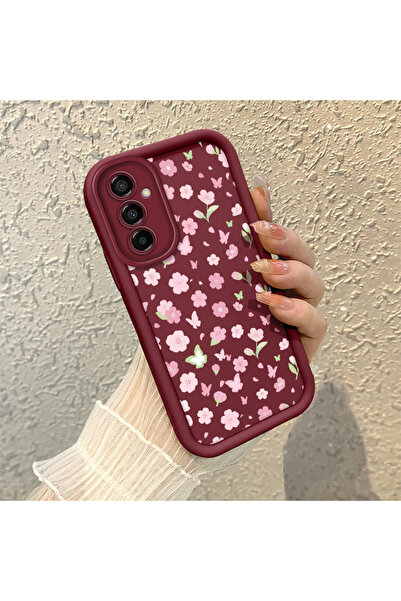 CASEVIBE Samsung Galaxy M23/M13 Uyumlu Şirin Çiçek Desenli Bordo Telefon Kılı...