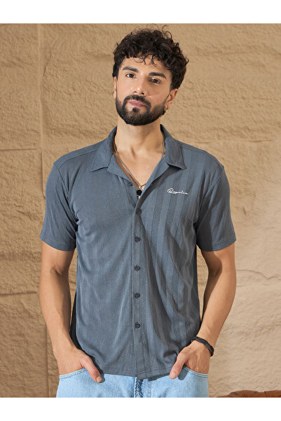 REPRISE By Styli Grey Textured Buttoned Shirt