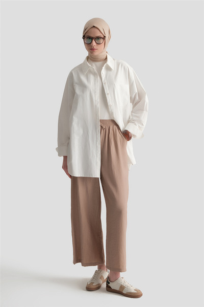 Armine Beli Lastikli Palazzo Pantolon Vizon