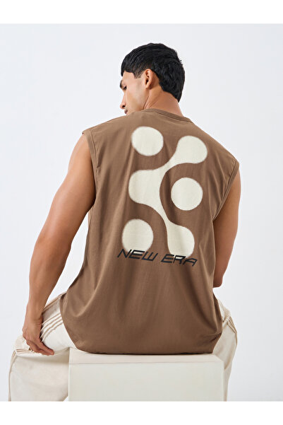 Styli Men Brown Back Print Oversized Tank