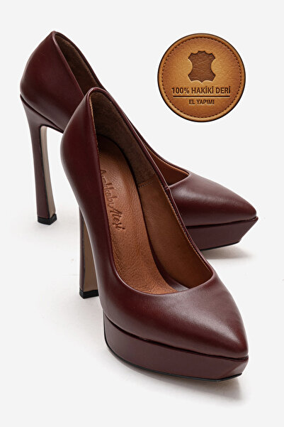 Ayakkabı Ateşi Genuine Leather Women's Burgundy Leather Platform Heeled Shoes...