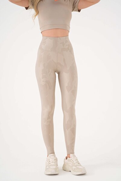 Bej Kamuflaj Slim Fit Spor Tayt