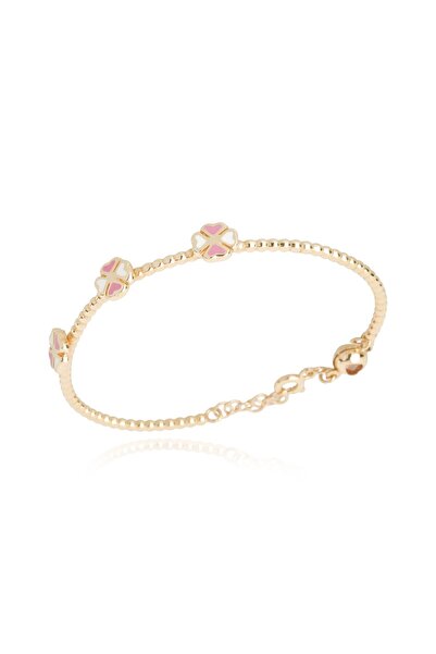 BERK MÜCEVHERAT 14 Ayar Altın Pembe Yonca Figürlü Çocuk Bileziği