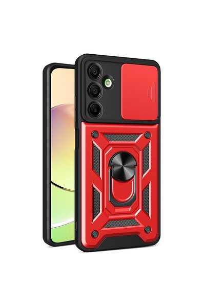 eco port حافظة سامسونج جالاكسي A26 من السيليكون مع حلقة عدسة بارس - أحمر