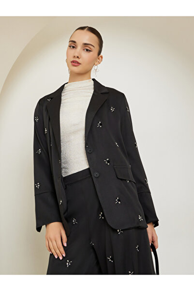 Styli Black Embellished Regular Fit Blazer
