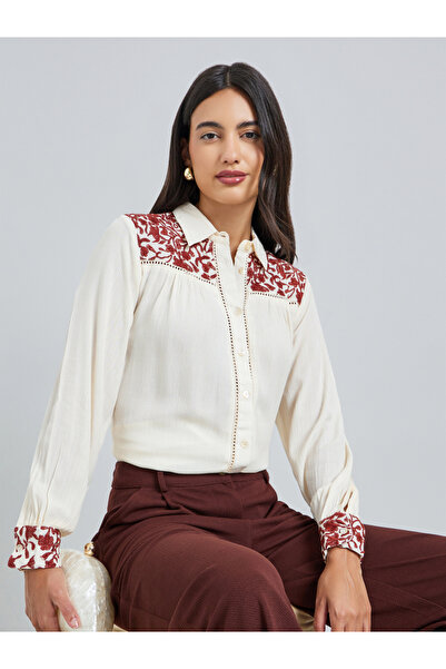 Styli White Embroidered Relaxed Fit Shirt