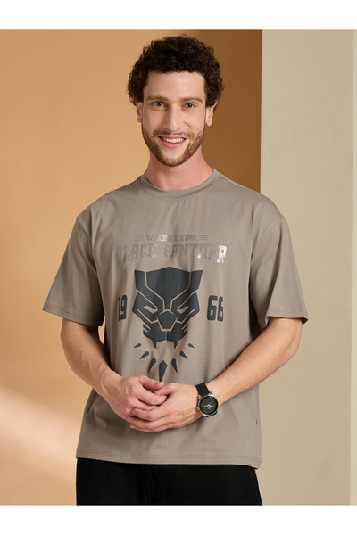 REPRISE By Styli Beige Printed Relaxed Fit T-Shirt
