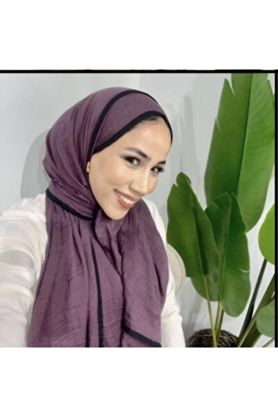 AMİNENESİL Piping Muslin Shawl Purple Color