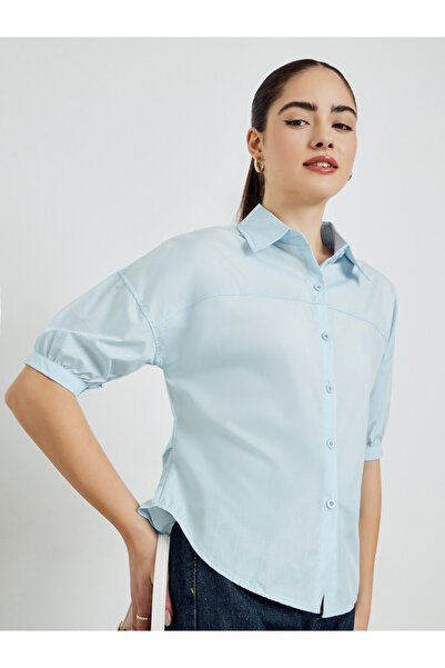 Styli Blue Short Sleeve Button-Down Shirt