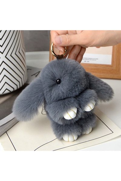choice2 About 15 cm Dark gray 15cm Women's Rabbit Fur Keychain Bag Car Pendan...