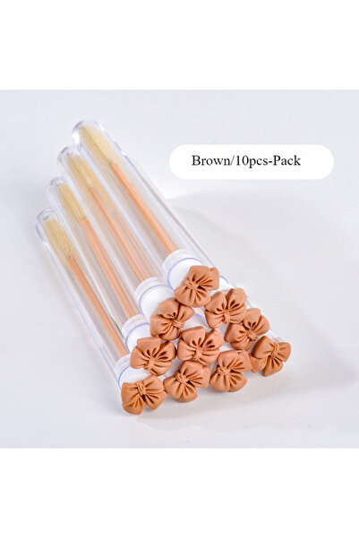 Choice6 Brown 10pcs Bow-Shaped Mascara Tube Brush Set with Protective Case Ma...