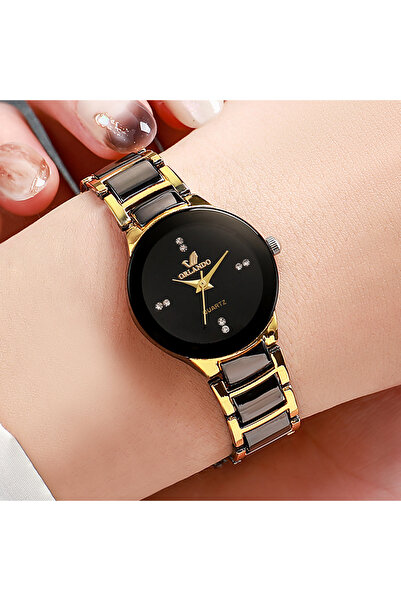 Choice ساعة نسائية أنيقة بدون أحجار الراين السوداء، بسوار من الفولاذ المقاوم ...