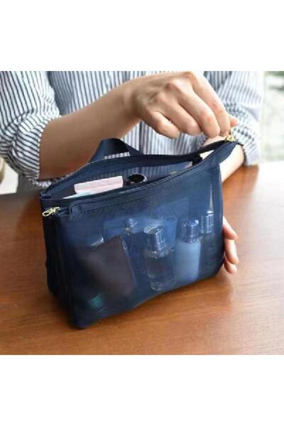 Choice1 حقيبة مستحضرات تجميل شبكية شفافة كبيرة السعة بثلاث طبقات باللون الأزر...