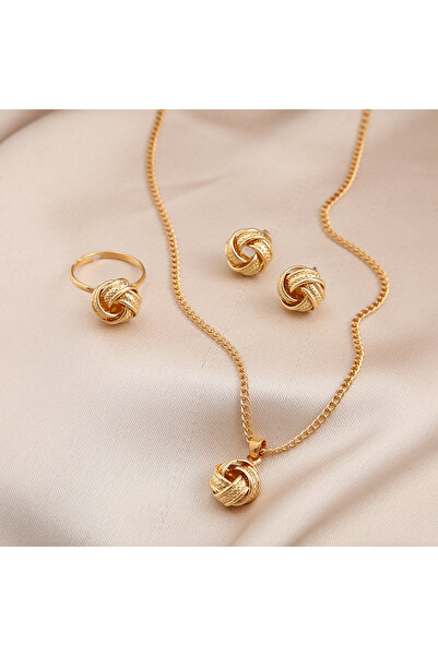 Choice مجموعة مجوهرات من خليط معدني ذهبي اللون بعقدة محظوظة وأقراط وقلادة وخا...