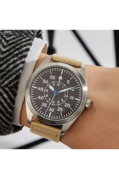 Choice miyota 8215 Canvas Khaki Mechanical Watch Flieger Aviator Pilot Steel ...