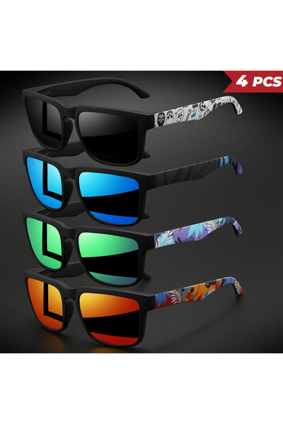 Choice7 4PCS-8 4PCS Classic Square Colorful Sports Sunglasses - Patterned Tem...