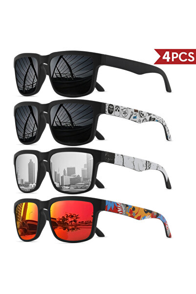 Choice11 4PCS-11 4PCS Square Sports Sunglasses with Designer Temple Pattern -...