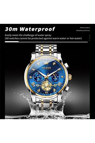 Choice7 Yes Men Gold Blue OLEVS 2856 Men's Watches Classic Multifunctional Fl...