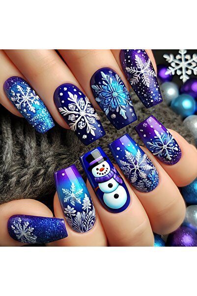 Choice مجموعة أظافر لاصقة لامعة باللونين الأزرق والبنفسجي المتدرج، 24 قطعة، ب...