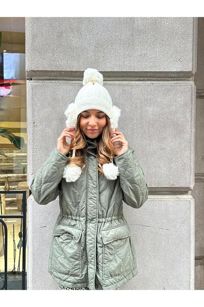 Seda Bijuteri Pompom Beanie with Headphones Ecru