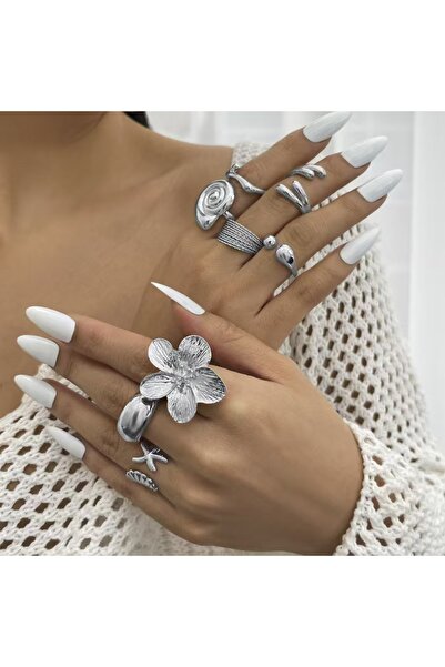 Choice مجموعة من ثمانية خواتم فضية مفتوحة بتصميمات مستوحاة من نجم البحر والمح...