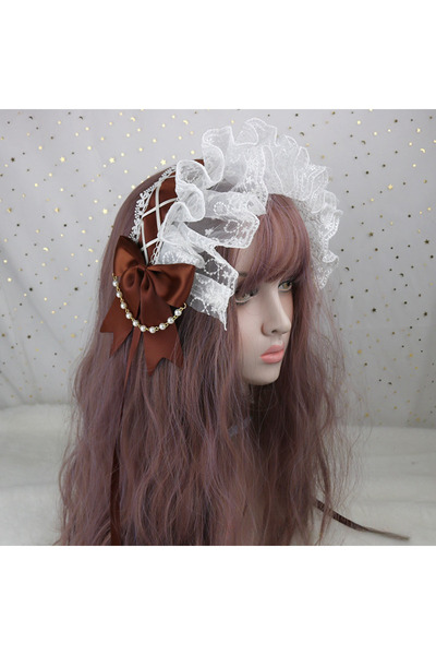 Choice10 طوق شعر نسائي بتصميم لوليتا الشوكولاتة، مزين بفيونكة من دانتيل مكشكش...
