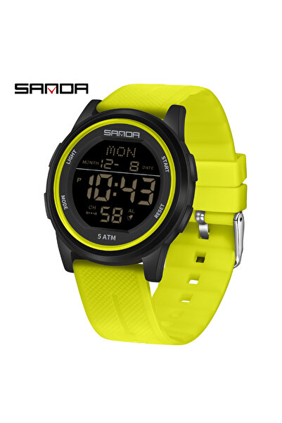 choice2 ساعة ساندا صفراء رياضية خارجية إلكترونية مضيئة بتقنية LED، مناسبة للش...