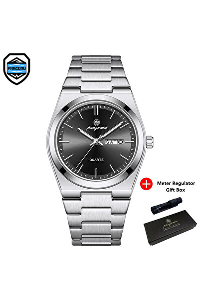 Choice8 ساعة رجالية كاجوال من بازومو، فضية وسوداء، مصنوعة من الفولاذ المقاوم ...