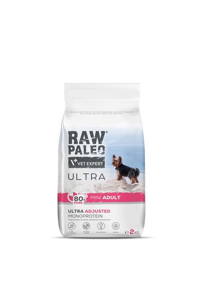 Raw Paleo Dry food for adult dogs Ultra Pork, small size, Pack 2 X 2 kg