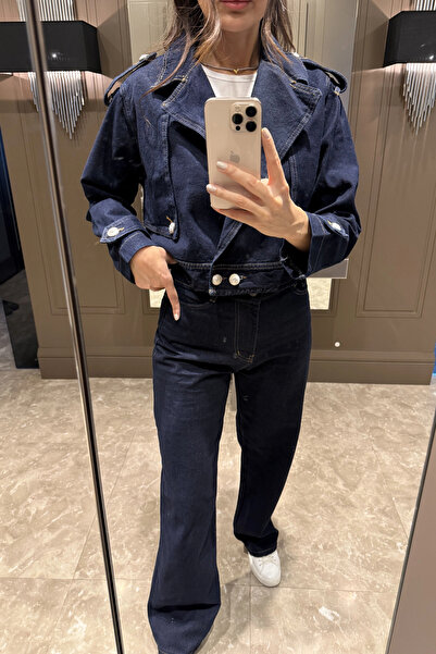 Eka Women's Blue Denim Crop Pants Set 0091