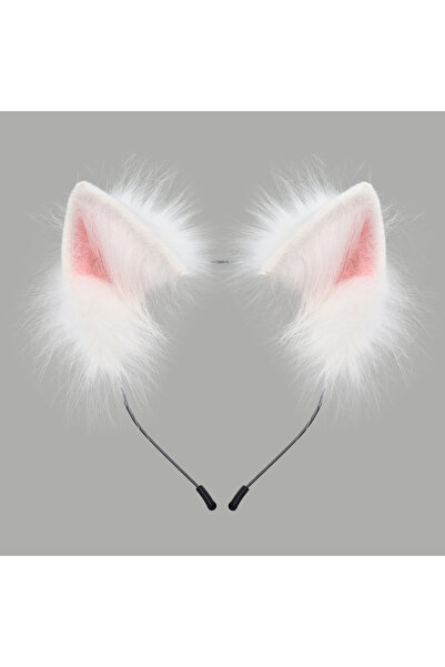 choice2 طوق رأس مصنوع يدويًا من الفرو فرو صناعي الأبيض والوردي، على شكل آذان ...