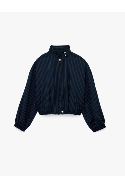 Koton Uzun Kollu Cepli Dik Yaka Çizgili Bomber Ceket