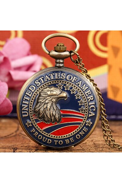 Choice style 2 Vintage Bronze Patriotic Eagle & American Flag Pocket Watch wi...