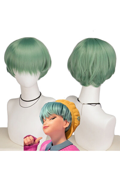 Choice شعر مستعار صناعي قصير أخضر بطول 30 سم، مناسب للأولاد، بتصميم مستوحى من...