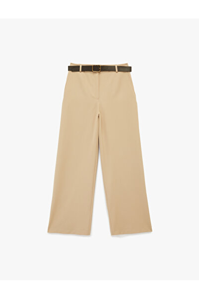 Koton Kemer Detaylı Cepli Düz Bol Paça Kumaş Pantolon